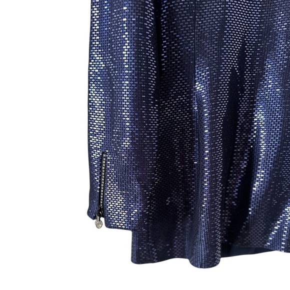 St. John Couture Dark Blue Paillette and Crystal 3/4 Sleeve Knit Jacket Size 2 - Picture 9 of 11